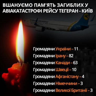 В Україні 9 січня 2020 року –  день жалоби за загиблими в авіакатастрофі