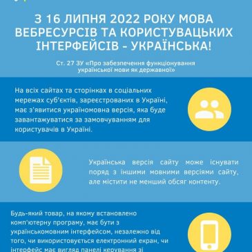 З 16 липня мова вебресурсів та користувацьких інтерфейсів – українська!