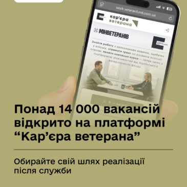 На платформі “Кар’єра ветерана” вже понад 14 000 вакансій для ветеранів та ветеранок