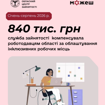 840 тис. грн. служба зайнятості компенсувала роботодавцям області за облаштування інклюзивних робочих місць